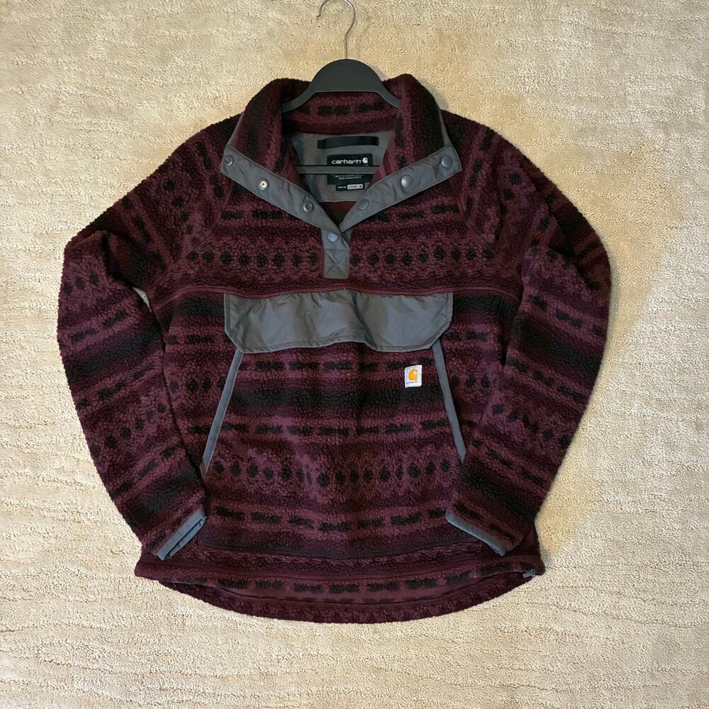 Carhartt Women M 8/10 Aztec Sherpa Quarter Button Henley Utility Jacket Sweater